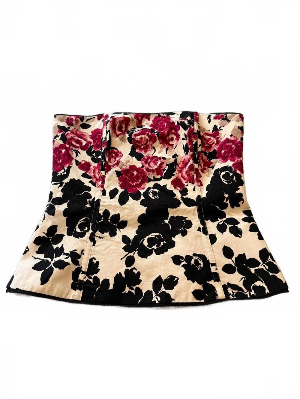 WHBM Pink Rose Floral Bustier Top Size 4 Strapless Structured Cotton Side Zip